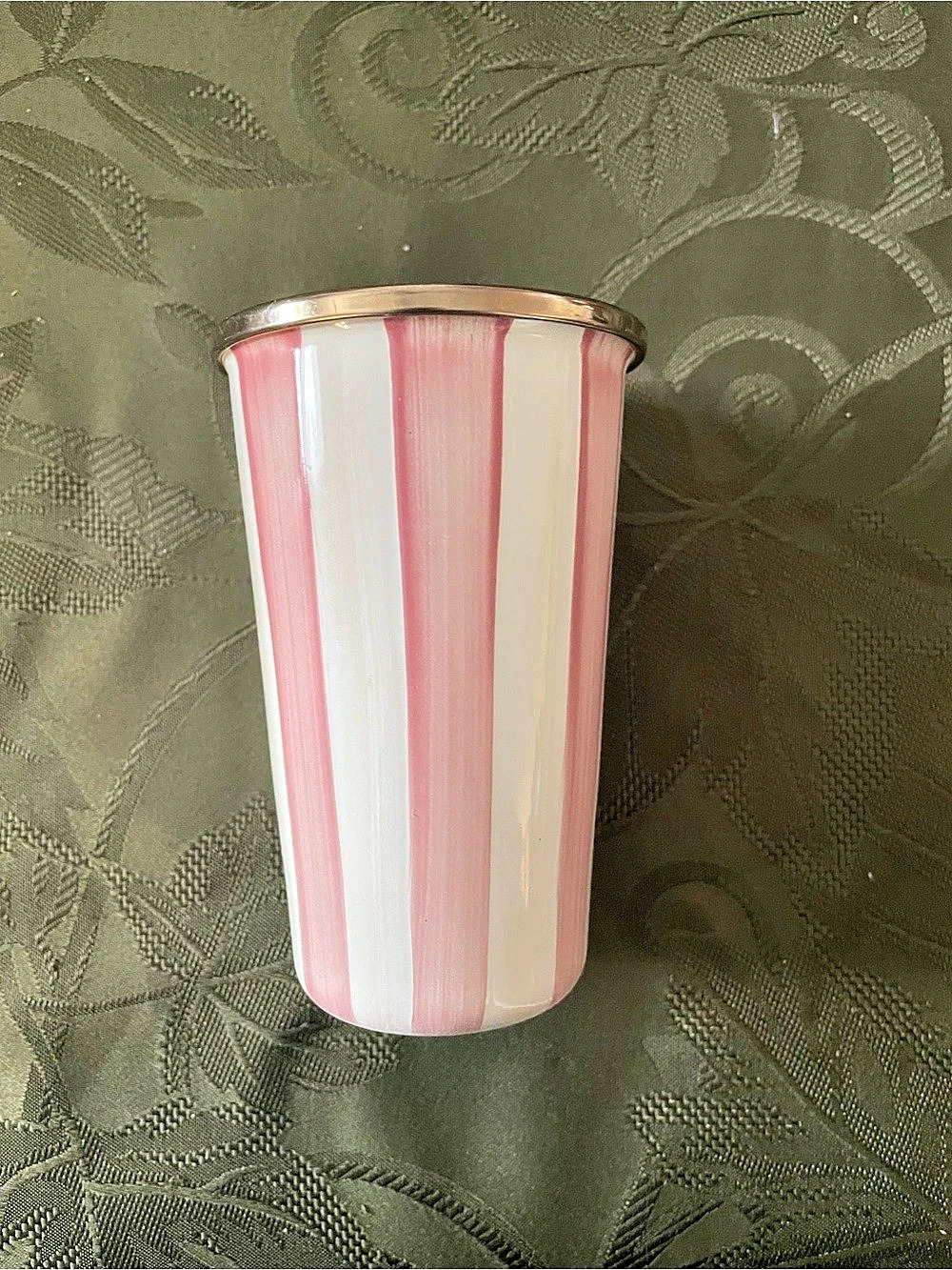 MACKENZIE-CHILDS Bathing Pink Stripe Enamel Tumbler